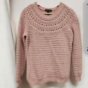 Lauren Ralph Lauren Womens Pink Open Knit Sweater Long Sleeve Alpaca Wool Blend